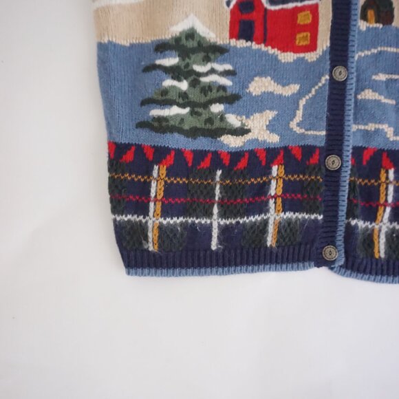 Vintage Nutcracker Navy Scenic Cabin Winter Sweater Vest Holiday Cabincore XL - Picture 5 of 10